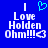 Blue background with white pixelated text reading "I Love Holden Ohm!!!" and a cyan heart symbol above the 'Love' on the left side.
