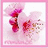 A static pixelated image with a pink border, featuring a stylized figure in red and pink tones against a light background with faint floral patterns.