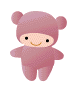 Pink cartoon character with rounded ears, smiling face, and outstretched arms in three distinct poses against gray background.