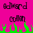 Pixelated text 'edward' and 'collen' on bright pink background with green flame-like shapes at bottom.