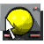 A 4-frame animated contact sheet showing a yellow circular icon with a white cursor interacting across frames, set against a gray background with pink and black elements.