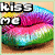Pixelated lips with rainbow gradient colors and "kiss me" text in four positions