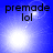 Blue background with white light effects and black text reading 'premade lol' in four quadrants, showing animation changes across frames.