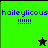 Pixelated text 'haileylicous' and five exclamation marks on green and black backgrounds with a star symbol changing from black to green.