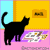 Black cat silhouette stands on pink background with yellow and cyan , facing right while holding a newspaper-like object