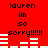 Red background with black text reading 'lauren im so sorry!!!!!!' and white horizontal bars in two , animated to shift positions