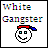 Pixelated text reads 'White Gangster' above a smiling face wearing a red and blue cap, all on white background.