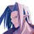Pixelated static image of a character with blue and white hair, closed eyes, and pink skin in profile view against transparent background.