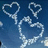 Blue background with white heart-shaped smoke trails; pink text reads "i will always b a daddys girl<3" on a beige backdrop.