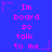 Blue background with pink pixelated text reading "Im board so talk to me..." repeated in a pattern, surrounded by small star and dot decorations