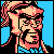Pixelated 50x50 static icon of a character with long pink hair, black glasses, and blue background elements in a retro game art style.