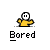 Pixelated yellow figures with white circular heads in various poses, some with speech bubbles containing text, all labeled "Bored" below.