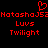 Red pixelated text and a heart symbol on black background, with repeated phrases "NatashaJ52" above "Luvv" and "Twilight" in two mirrored