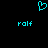 A static pixel art icon with a cyan heart symbol above two instances of the text 'ralf' on black background.