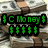Green pixelated text and dollar signs on black background with blurred grayscale figure in background.