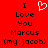 Red background with black text reading "I Love You Marcus (my jacob)" and a white pixelated heart symbol above the text.