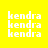 Yellow background with white pixelated text 'kendra' repeated in four , each partially overlaid by a bright pink horizontal bar