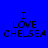 Blue background with black text "I LOVE CHELSEA" arranged in four , each showing different orange bar placements over the text