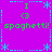 A static pixel art image with a bright purple background, featuring repeated green text and cyan decorative elements arranged symmetrically.