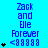 Blue background displays repeated text "Zack and Elle Forever" with star symbols, showing animation changes in star count per