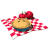 Animated sequence of a pie on red-and-white checkered cloth with two cherries, showing subtle changes in cherry position and shadowing across frames.