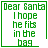 Green pixelated text on white background reads "Dear Santa I hope he fits in the bag" with a green border; four variations show different symbols at bottom-right.