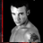Static grayscale buddy icon of a shirtless man with short dark hair against black background, featuring pixelated rendering and red vertical border on left edge.