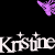 Black background with repeated white text 'Kristine' and purple butterflies, each text line bordered by small white stars.