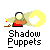 Pixel art icon showing a figure with glowing head holding red object, candle on left, yellow crescent-shaped shadow puppet shapes changing across frames.