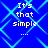 Blue background with cyan diamond lattice pattern and repeated white pixelated text "It's that simple ..." in four quadrants.
