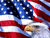 Static pixelated image of an American flag with a bald eagle's head superimposed over the stripes and stars, rendered in low-resolution 256x256 pixels with visible dithering and blocky artifacts.