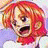 Pixelated image of a character with red hair and open mouth on left, black background with white text on right.