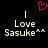 Red pixelated heart above two identical text blocks reading 'Love Sasuke' with double asterisks on black background.