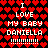 Pixelated text reads "I LOVE MY BABY DANIENLLA !!!!!!!!!" over a red heart pattern background with two identical vertical sections.