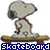 Pixelated Snoopy on a skateboard with blue text reading 'Skateboard for Life' across the image.