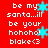 Red background with white pixelated text reading 'be my santa...ill be your hohoho! blake<3' and cyan star shapes scattered throughout.