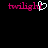 Pixelated pink text 'twilight' with a white heart replacing the 'i' in the left instance, against a black background.