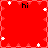 Red background with white star-like shapes and black 'hi' text in four quadrants, animated with shifting star positions.