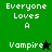 Green and black pixelated text displays 'Everyone Loves A Vampire' with a star symbol changing from black to green.