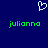 Blue background with white pixelated heart symbol above green pixelated text 'julionna' repeated twice.