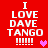 Red background with white text reading "I LOVE DAVE TANGO !!!!!" and a pink heart symbol, displayed in four identical