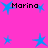 Pink background with blue star shapes and repeated text 'Marina' in black pixelated font.