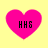Four pink heart-shaped icons with black text "HHS" on a yellow background, arranged in a
