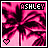 Pixelated pink and black palm tree with 'ASHLEY' text above, heart symbol below; four identical frames show no motion.