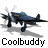 A 3x3 contact sheet of eight animated frames showing a blue propeller plane icon with visible motion across sampled frames, each labeled "Coolbuddy" below.