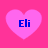 Four pink hearts on a bright pink background, each containing the text "Eli" in blue.