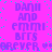Pixelated text on a bright pink background with scattered cyan dots, repeating 'DANNI AND EMMI BFFS FOREVER' in purple letters.