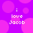 Pixelated text 'i love Jacob' on a purple background with pink circles, displayed in four identical quadrants.