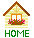 A 2x2 grid of four pixel-art house icons with striped walls, brown roofs, and flower boxes under windows, each displaying the word "HOME" in different color combinations across frames.