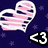 Pixelated heart-shaped icons with pink and white stripes on a dark blue starry background, some featuring a black and white '<3' symbol.